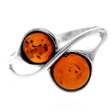 925 Sterling Silver & Genuine Baltic Amber 2 Stones Classic Ring -  (Cognac / 8)