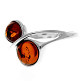 925 Sterling Silver & Genuine Baltic Amber 2 Stones Classic Ring -  (Cognac / 8)
