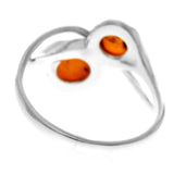 925 Sterling Silver & Genuine Baltic Amber 2 Stones Classic Ring -  (Cognac / 8)