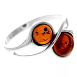 925 Sterling Silver & Genuine Baltic Amber 2 Stones Classic Ring -  (Cognac / 8)