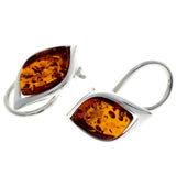 Sterling Silver & Baltic Amber Modern Clip On Earrings -  (Cognac)