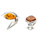 Sterling Silver & Baltic Amber Modern Clip On Earrings -  (Cognac)