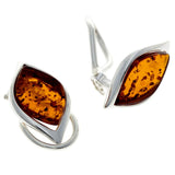 Sterling Silver & Baltic Amber Modern Clip On Earrings -  (Cognac)