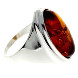 925 Sterling Silver & Baltic Amber Classic Designer Ring - (Cognac / 8)