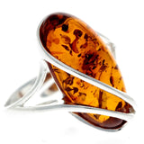 925 Sterling Silver & Genuine Baltic Amber Adjustable Ring -  (Cognac)