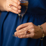 Sterling Silver & Genuine Baltic Amber Adjustable Ring -  (Cognac)