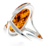 925 Sterling Silver & Genuine Baltic Amber Adjustable Ring -  (Cognac)