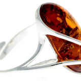925 Sterling Silver & Genuine Baltic Amber Adjustable Ring -  (Cognac)