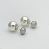 Front Back Fresh Water Pearl Grey/White/Ball Earrings