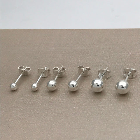 Sterling Silver Plain Silver Ball Stud Earrings