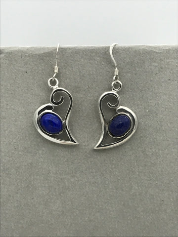 Curved Heart Drop Earrings with Stone