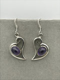 Curved Heart Drop Earrings with Stone