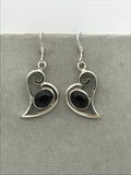 Curved Heart Drop Earrings with Stone