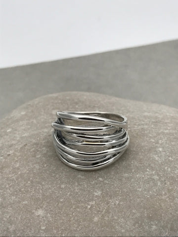 Sterling Silver Seven Band Overlap Ring