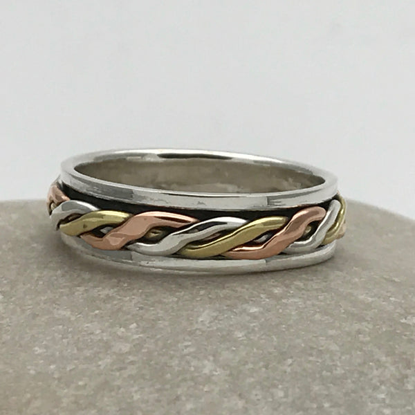Sterling Silver Twist Celtic Silver Rose Gold Spinner Ring – SilverPlus ...