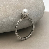 Double Hatched Pearl Ring