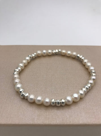 Pearl and Silver Nugget Three and Three Bracelet
