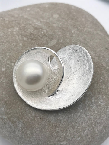 Brushed Silver Abstract Large Freshwater Pearl Pendant