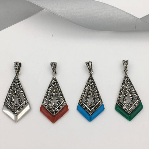 Marcasite Chevron Stone Pendant