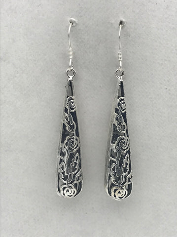 Elongated Drop With Flowers and Leaves Earrings
