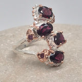 Sterling Silver Rhodolite with white and rose gold ring sz 6
