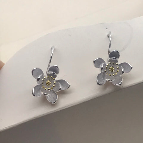 3D flower drop flower petal with multi gold centre Earrings