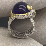 13ct+ Amethyst and tourmaline sterling silver white and rose gold ring