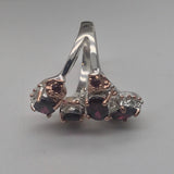 Sterling Silver Rhodolite with white and rose gold ring sz 6