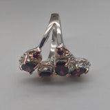 Rhodolite sterling silver with white and rose gold ring sz 6