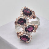 Sterling Silver Rhodolite with white and rose gold ring sz 6