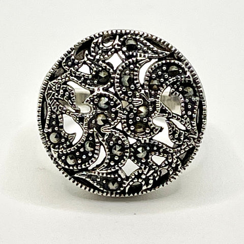 Large Round Head Marcasite Ring