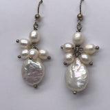 Freshwater Coin Pearl hook earrings with Pearl dangles