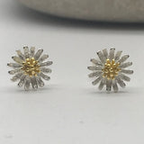 3D silver flower with gold centre multi petal earrings