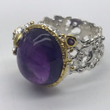 Sterling Silver Gold Vermeil 13ct+ Amethyst and tourmaline white and rose gold ring