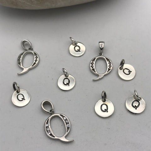 Initial silver charm letter Q