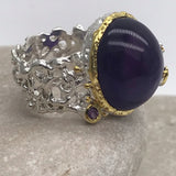 13ct+ Amethyst and tourmaline sterling silver white and rose gold ring