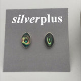 Sterling Silver Inlaid Pointed Oval Stud Earrings