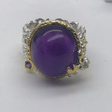 13ct+ Amethyst and tourmaline sterling silver white and rose gold ring