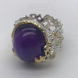 Sterling Silver Gold Vermeil 13ct+ Amethyst and tourmaline white and rose gold ring