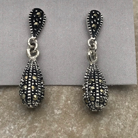 Marcasite All Round Drop Earrings With Top Detail