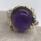 13ct+ Amethyst and tourmaline sterling silver white and rose gold ring
