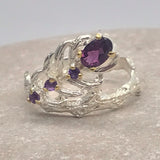 Sterling Silver Rhodolite and Amethyst White and Gold Ring