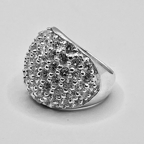 Sterling Silver Pave Diamond Dome Ring