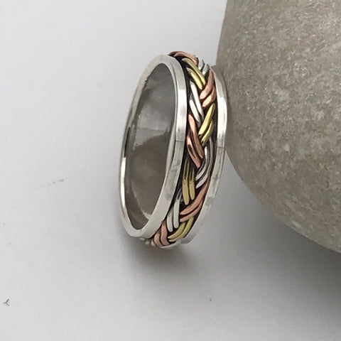 Delicate Double Double Silver Gold Spinner Ring