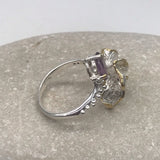Amethyst and Diopside Sterling Silver and Gold sz 7 1/2 Ring Adjustable