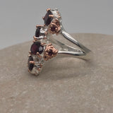 Sterling Silver Rhodolite with white and rose gold ring sz 6