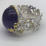 Sterling Silver Gold Vermeil 13ct+ Amethyst and tourmaline white and rose gold ring