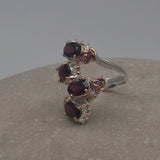 Sterling Silver Rhodolite with white and rose gold ring sz 6