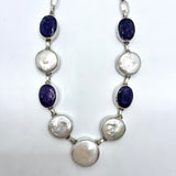 Coin Pearl Lapis Lazuli Station Necklace