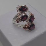 Sterling Silver Rhodolite with white and rose gold ring sz 6